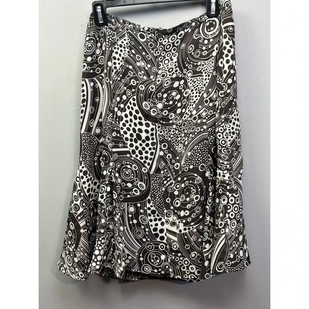 Floral Skirt Womens 8 Brown White Geometric Psychedelic A-Line‎ Flared Midi Y2K